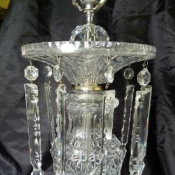 Gorgeous Antique Cut Crystal Glass Lamp With Large Prism Crystals Germany U. S. Zone