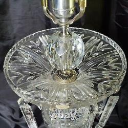 Gorgeous Antique Cut Crystal Glass Lamp With Large Prism Crystals Germany U. S. Zone