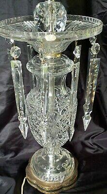 Gorgeous Antique Cut Crystal Glass Lamp With Large Prism Crystals Germany U. S. Zone