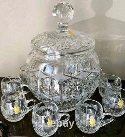 Gorgeous Imperlux Cut Crystal Covered Lidded Punch Bowl 8 Cups Heavy