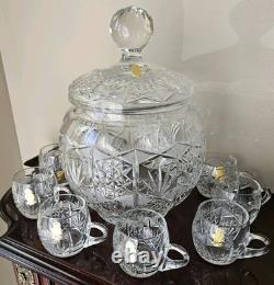 Gorgeous Imperlux Cut Crystal Covered Lidded Punch Bowl 8 Cups Heavy