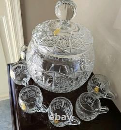 Gorgeous Imperlux Cut Crystal Covered Lidded Punch Bowl 8 Cups Heavy