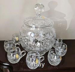 Gorgeous Imperlux Cut Crystal Covered Lidded Punch Bowl 8 Cups Heavy