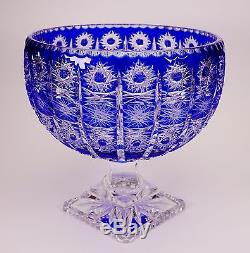 Gorgeous Large Bohemian Cobalt Blue Cut to Clear Footed Crystal Bowl