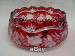 Gorgeous Round Bowl 24% Lead Crystal Ruby Red Clear Cut Etched Handmade Germany