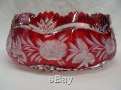 Gorgeous Round Bowl 24% Lead Crystal Ruby Red Clear Cut Etched Handmade Germany