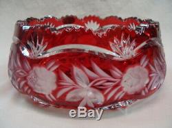 Gorgeous Round Bowl 24% Lead Crystal Ruby Red Clear Cut Etched Handmade Germany