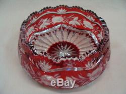 Gorgeous Round Bowl 24% Lead Crystal Ruby Red Clear Cut Etched Handmade Germany