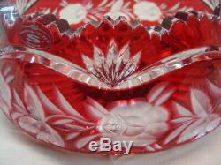 Gorgeous Round Bowl 24% Lead Crystal Ruby Red Clear Cut Etched Handmade Germany