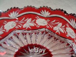 Gorgeous Round Bowl 24% Lead Crystal Ruby Red Clear Cut Etched Handmade Germany