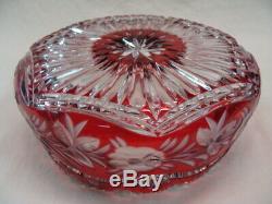 Gorgeous Round Bowl 24% Lead Crystal Ruby Red Clear Cut Etched Handmade Germany