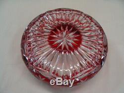 Gorgeous Round Bowl 24% Lead Crystal Ruby Red Clear Cut Etched Handmade Germany