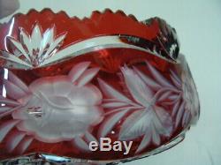 Gorgeous Round Bowl 24% Lead Crystal Ruby Red Clear Cut Etched Handmade Germany