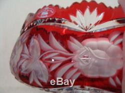 Gorgeous Round Bowl 24% Lead Crystal Ruby Red Clear Cut Etched Handmade Germany