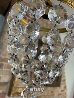 Gorgeous Vintage / Antique Cut Crystal Glass Bag Chandelier c Early Mid 1900's