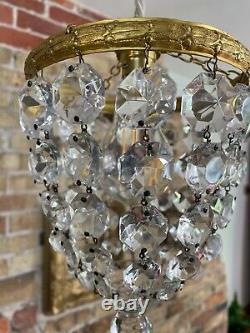 Gorgeous Vintage / Antique Cut Crystal Glass Bag Chandelier c Early Mid 1900's