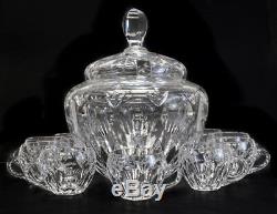 Gorham Bamberg Crystal Covered Punchbowl with 9 cups. Cut Dot & Fan Design