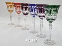 Gourgeous Set Of 6 Colorful Cut to Clear Crystal 8 3/4 Tall Hock Wine Glasses