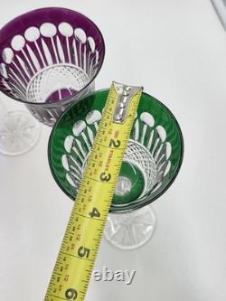 Gourgeous Set Of 6 Colorful Cut to Clear Crystal 8 3/4 Tall Hock Wine Glasses