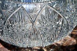 Grand! Hand Cut Czechoslovakian Lead Crystal Bowl Exquisite! (8 H x 13 W)