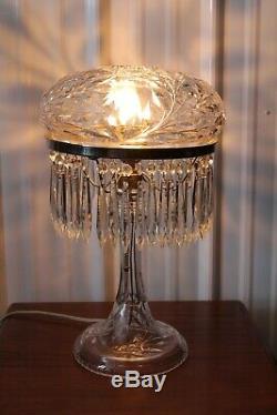 Great Large Hand Cut Glass Crystal Dome Mushroom Table Lamp Nice Design Prism