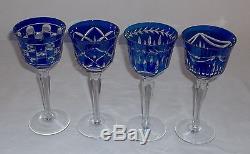 Great Looking Blue Cut Crystal Wine Glasses