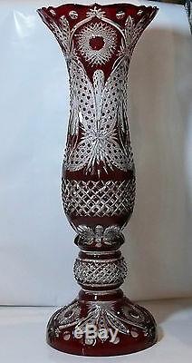 H75 cm Decorative Cased Crystal VASE, RUBY RED Cut to clear Overlay RUSSIA New
