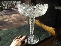 HUGE 10 COMPOTE American brilliant Period Cut glass Crystal Harvard Daisy Cane