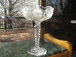 HUGE 10 COMPOTE American brilliant Period Cut glass Crystal Harvard Daisy Cane