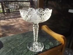 HUGE 10 COMPOTE American brilliant Period Cut glass Crystal Harvard Daisy Cane