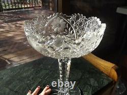 HUGE 10 COMPOTE American brilliant Period Cut glass Crystal Harvard Daisy Cane