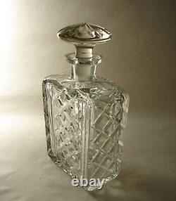 Hand Blown Crystal Cut Glass Rectangular Whiskey Scotch Decanter and Stopper