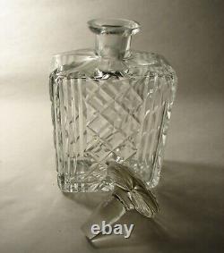 Hand Blown Crystal Cut Glass Rectangular Whiskey Scotch Decanter and Stopper