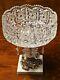 Hand Cut Crystal Brass Marble Compote Bowl Prisms 8 X 10 1/2