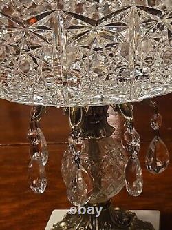 Hand Cut Crystal Brass Marble Compote Bowl Prisms 8 X 10 1/2