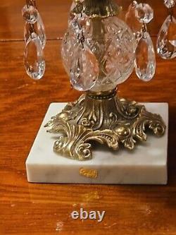 Hand Cut Crystal Brass Marble Compote Bowl Prisms 8 X 10 1/2