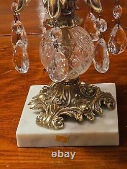 Hand Cut Crystal Brass Marble Compote Bowl Prisms 8 X 10 1/2
