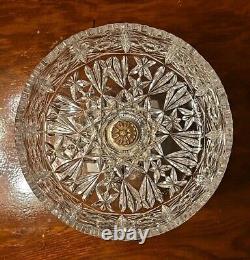 Hand Cut Crystal Brass Marble Compote Bowl Prisms 8 X 10 1/2