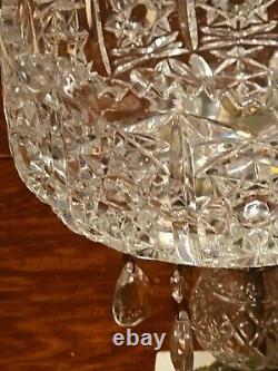 Hand Cut Crystal Brass Marble Compote Bowl Prisms 8 X 10 1/2