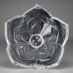 Hand Cut Crystal Lotus Bowl 7.5 Sculptural Petal Flower Design Unmarked Crystal