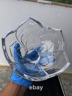 Hand Cut Crystal Lotus Bowl 7.5 Sculptural Petal Flower Design Unmarked Crystal