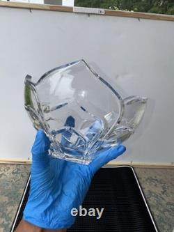 Hand Cut Crystal Lotus Bowl 7.5 Sculptural Petal Flower Design Unmarked Crystal