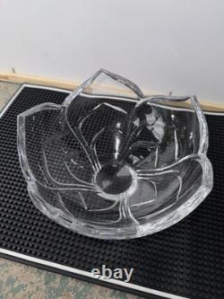 Hand Cut Crystal Lotus Bowl 7.5 Sculptural Petal Flower Design Unmarked Crystal