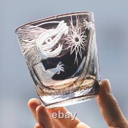 Hand Cut Crystal Whiskey Glass Tumbler Edo Kiriko Drinkware Hand Cut 11oz Black