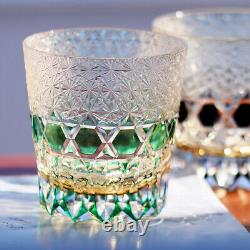 Hand Cut Crystal Whiskey Glass Tumbler Edo Kiriko Glassware 11oz GreenFor Gift