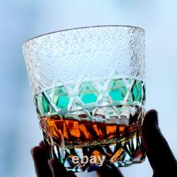 Hand Cut Crystal Whiskey Glass Tumbler Edo Kiriko Glassware 11oz GreenFor Gift