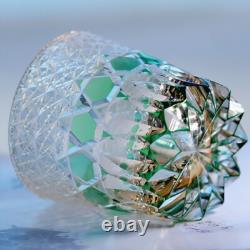 Hand Cut Crystal Whiskey Glass Tumbler Edo Kiriko Glassware 11oz GreenFor Gift