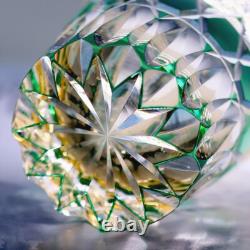 Hand Cut Crystal Whiskey Glass Tumbler Edo Kiriko Glassware 11oz GreenFor Gift