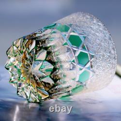 Hand Cut Crystal Whiskey Glass Tumbler Edo Kiriko Glassware 11oz GreenFor Gift