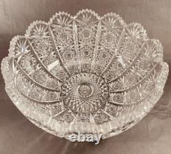 Hand Cut Glass Lead Crystal Bowl Queens Lace 9in VTG Czech Bohemian